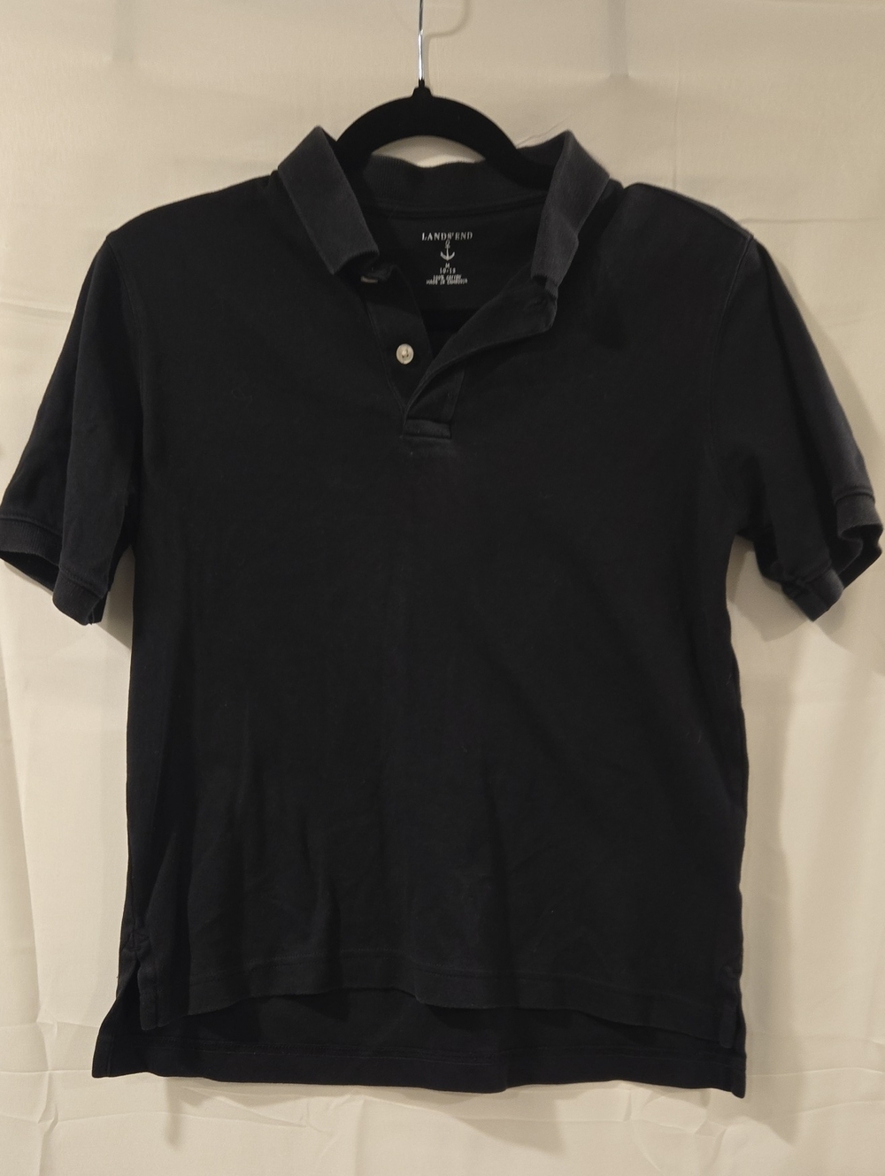 Lands' End Kids Classic Black Cotton Polo Shirt Size M 10-12